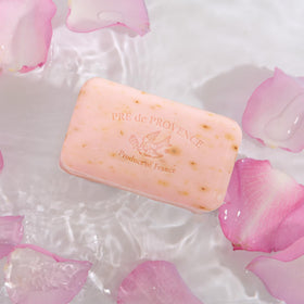 Pre de Provence Rose Petal Soap Bar in a bathroom setting