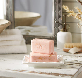 Pre de Provence Rose Petal Soap Bar lather on hands