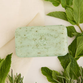 Pre de Provence Rosemary Mint Soap Bar in a bathroom setting