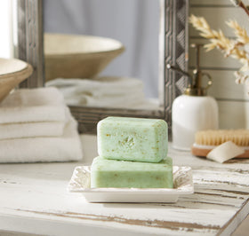 Pre de Provence Rosemary Mint Soap Bar lathering on skin