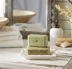 Pre de Provence soap bar on a bathroom sink
