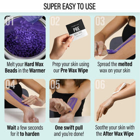 Pre-wax and after-wax wipes from Tress Wellness kit