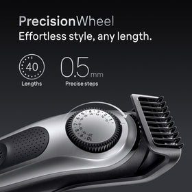 Precision beard comb from Braun shaving kit showing length settings