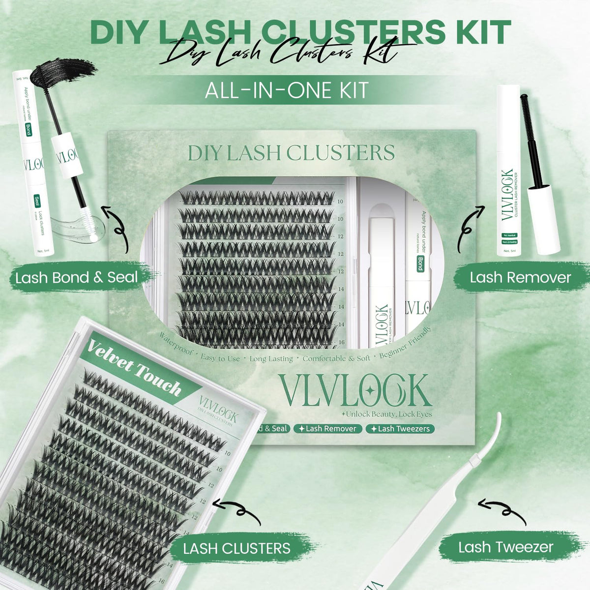 Precision tweezers included in VLVLOCK Velvet Touch Lash Clusters Kit