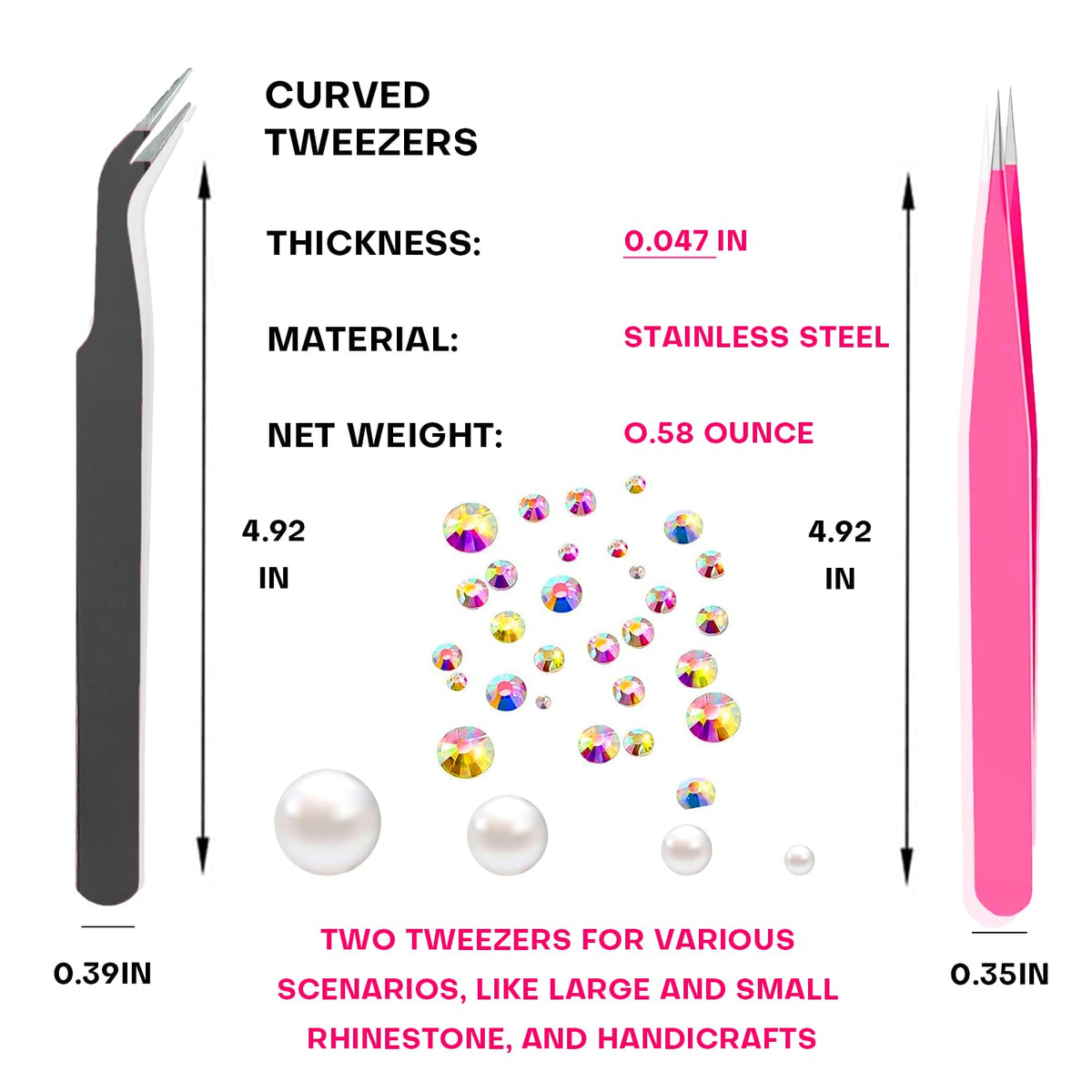 Precision tweezers included in Yaoociy rhinestone picker tool kit