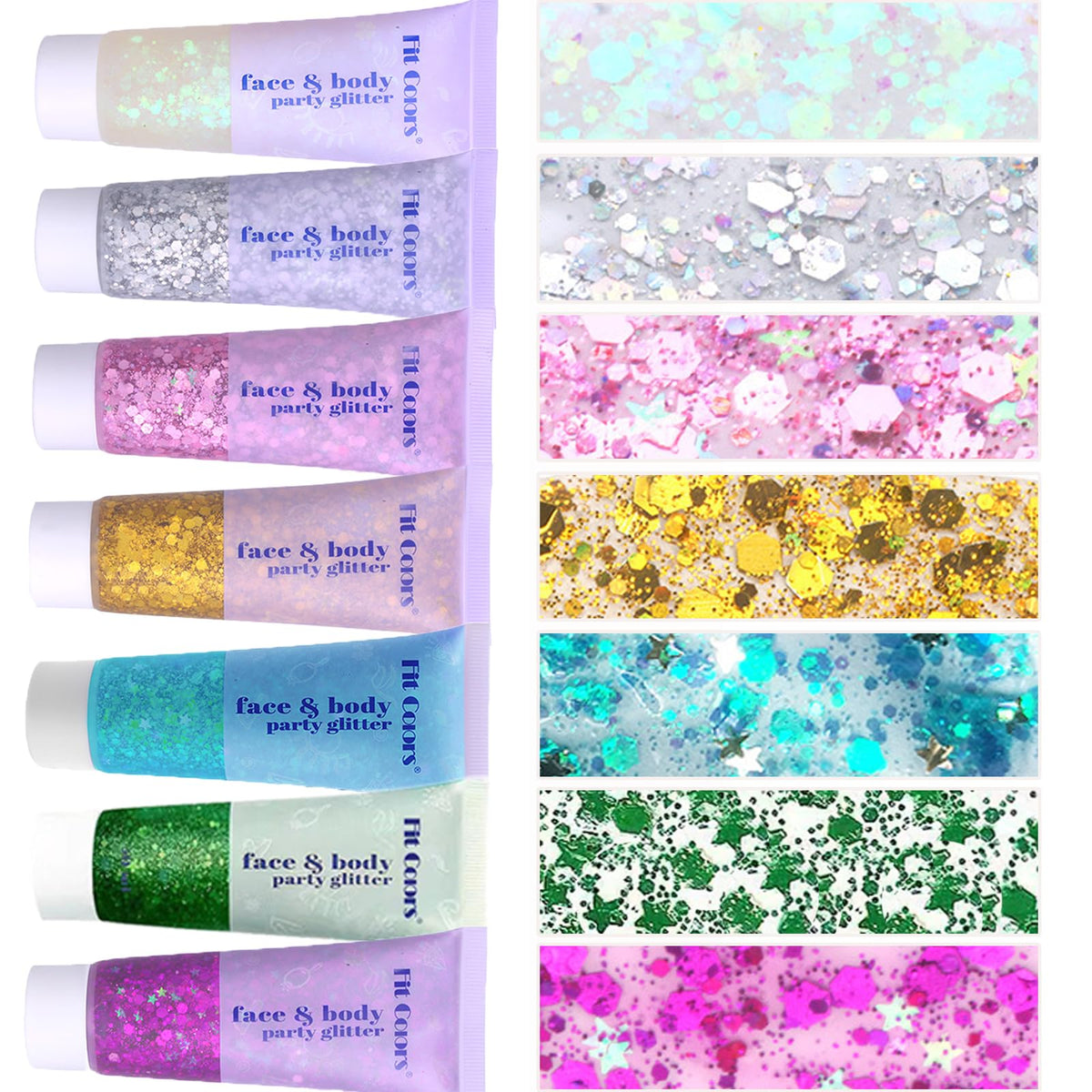 Prehot Face Body Glitter Gel in multiple colours front view