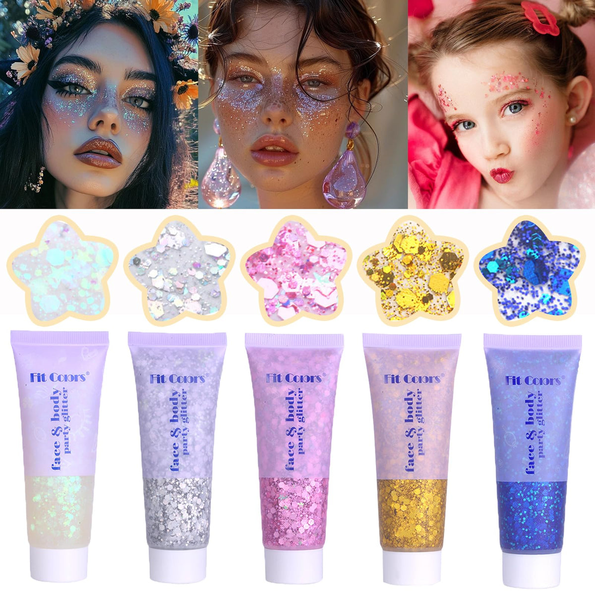 Prehot Face Body Glitter Gel in multiple colours front view