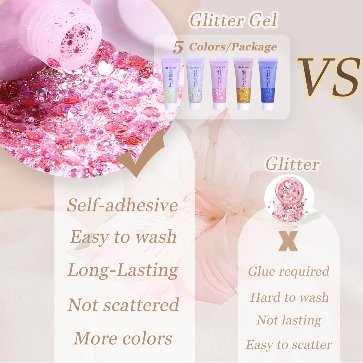 Prehot Face Body Glitter Gel in various colours displayed together