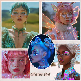 Prehot Face Body Glitter Gel on model at a festival