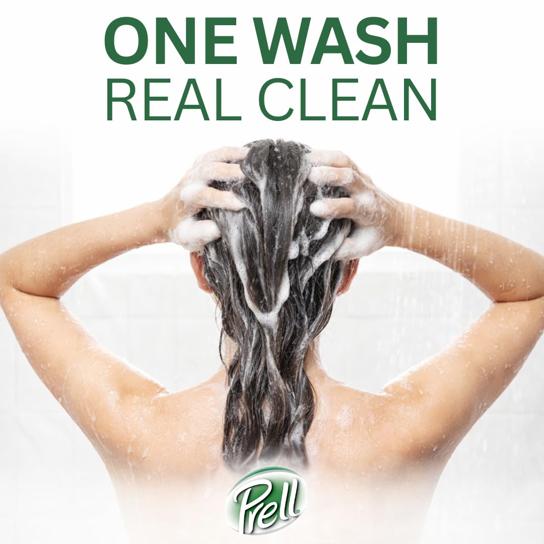 Prell Classic Clean Shampoo displaying shiny hair effect