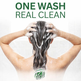 Prell Classic Clean Shampoo displaying shiny hair effect