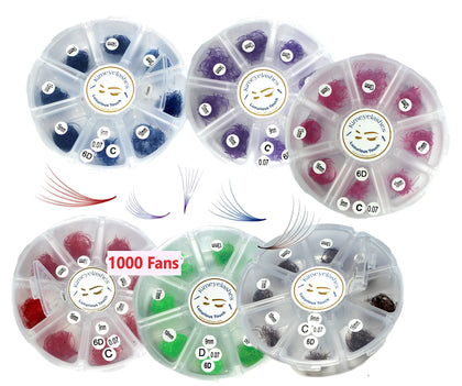 Premade volume fans box with 1000 fans in mixed lengths 9-16mm