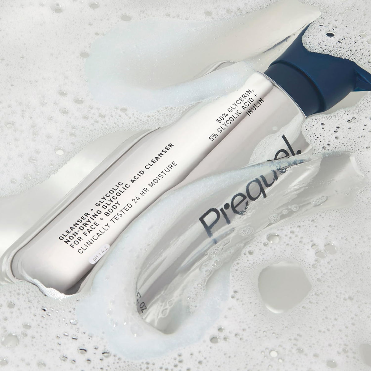 Prequel Glycolic Body Wash with water droplets