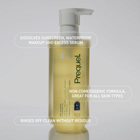 Prequel Pre-Gleanse Oil Cleanser in bathroom setting