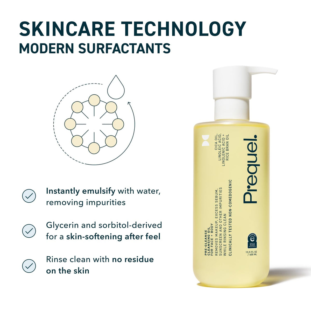 Prequel Pre-Gleanse Oil Cleanser with ingredients display