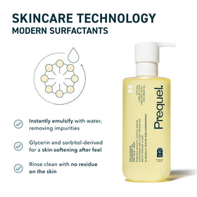 Prequel Pre-Gleanse Oil Cleanser with ingredients display