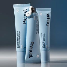 Prequel Skin Face Moisturizer Peptide Cream on a bathroom counter