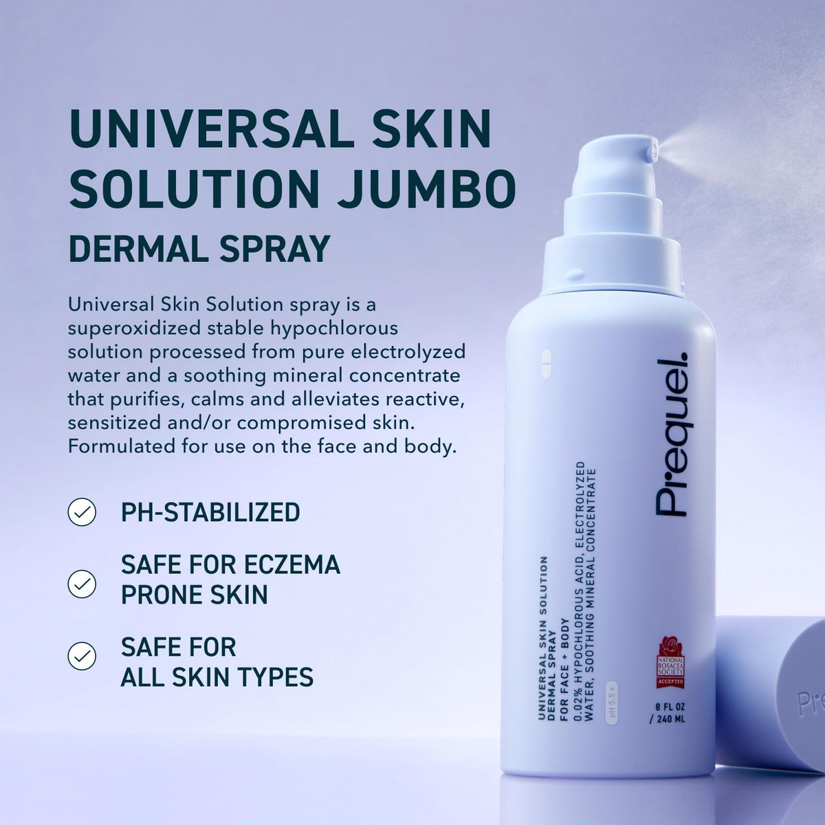 Prequel Skin Hypochlorous Acid Spray bottle side view