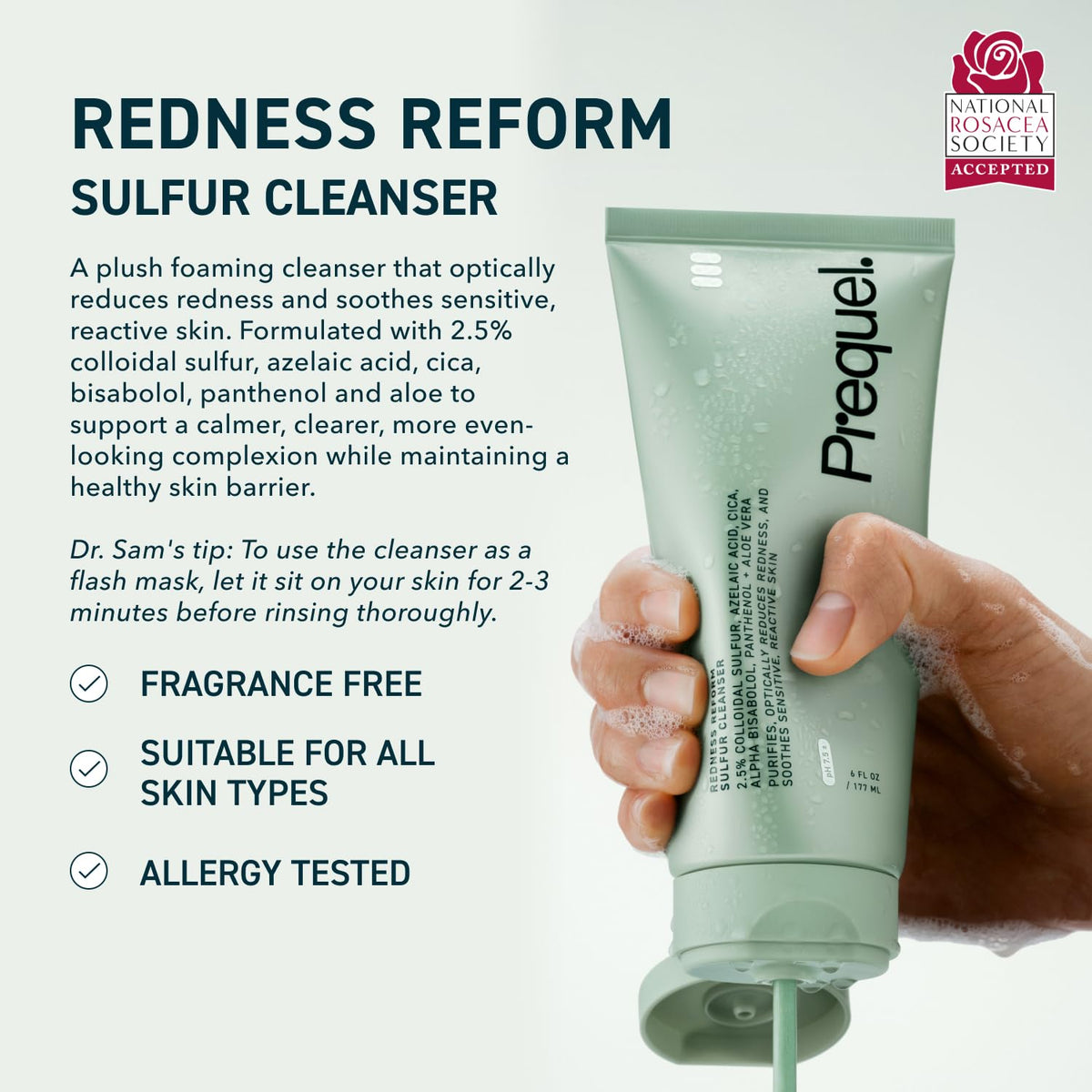 Prequel Skin Redness Reform Cleanser bottle side view