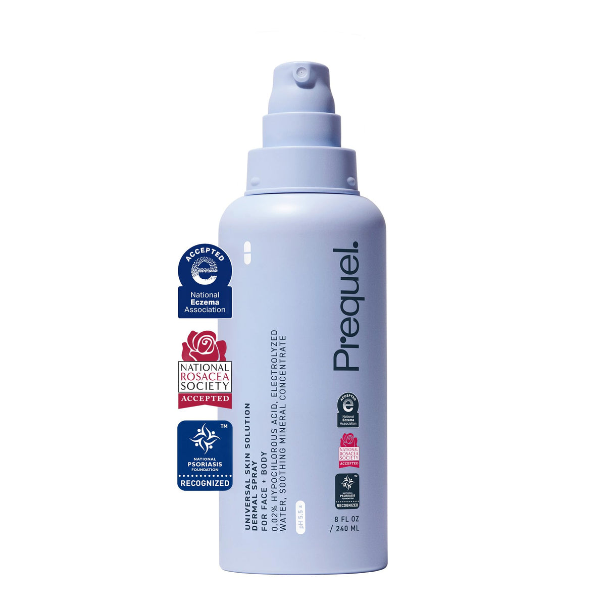 Prequel Skin Universal Skin Solution Hypochlorous Acid Spray 8oz front view