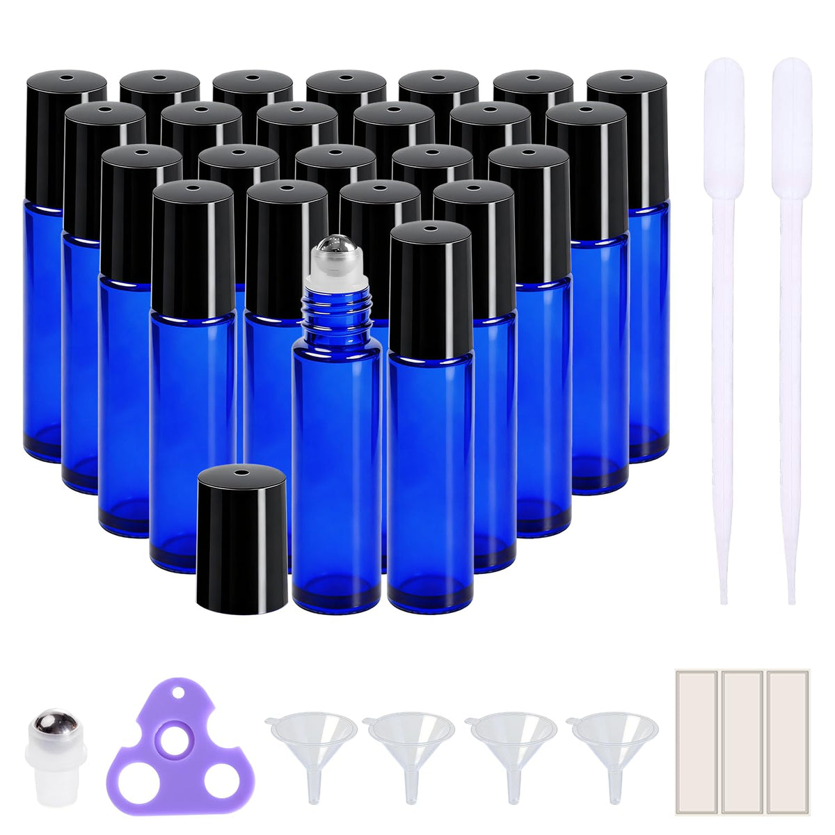 PrettyCare 10 ml blue glass roller bottles front view
