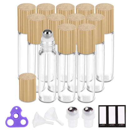 PrettyCare 10ml essential oil roller bottle with bamboo lid front view