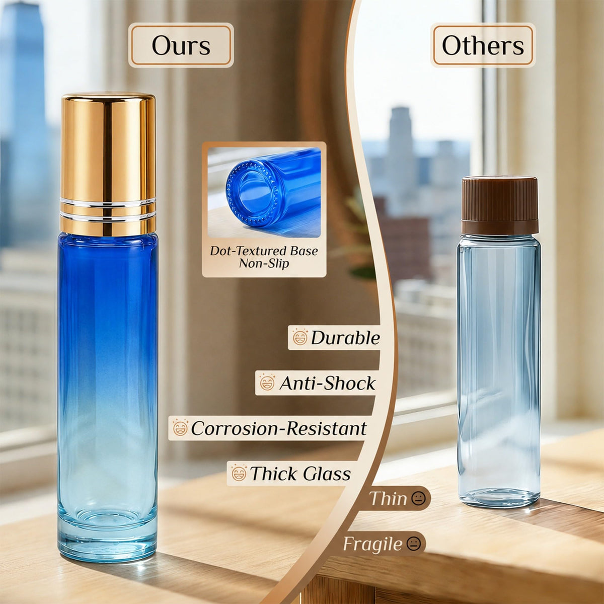 PrettyCare 10ml roller bottles arranged for easy access