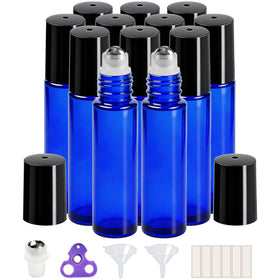 PrettyCare 10ml roller bottles pack of 12 with black caps