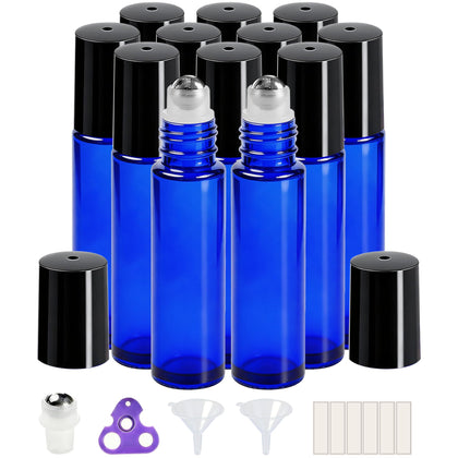 PrettyCare 10ml roller bottles pack of 12 with black caps