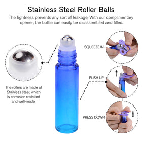 PrettyCare 10ml roller bottles with metal caps and funnels