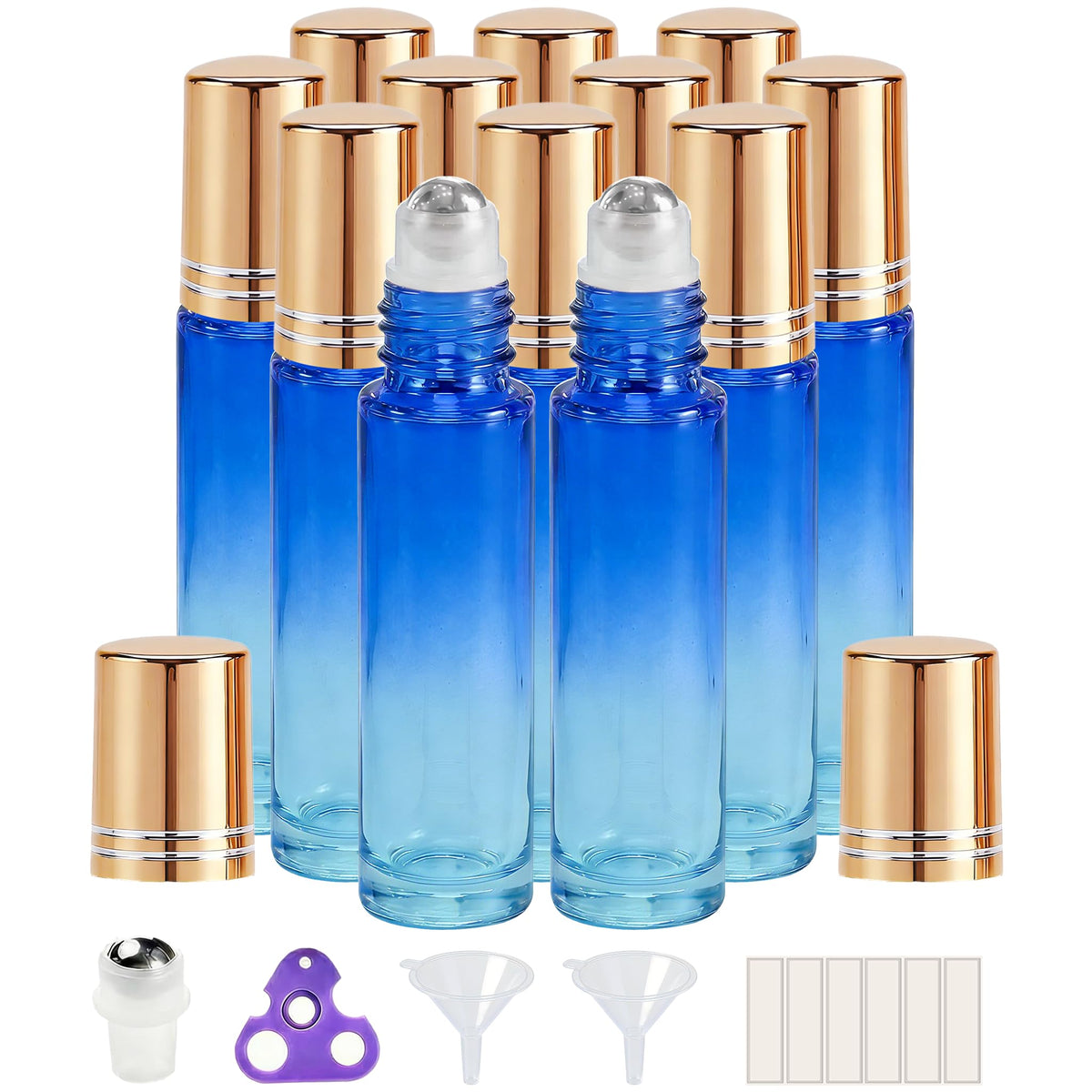 PrettyCare 12 Pack 10ml Essential Oil Roller Bottles front view