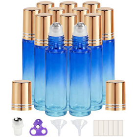 PrettyCare 12 Pack 10ml Essential Oil Roller Bottles front view