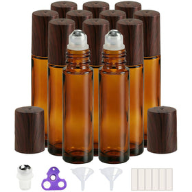 PrettyCare 12 Pack 10ml Essential Oil Roller Bottles with wooden caps