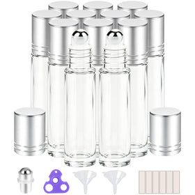PrettyCare 12 pack essential oil roller bottles clear glass front view