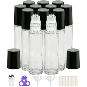 PrettyCare 12 pack of 10ml essential oil roller bottles front view
