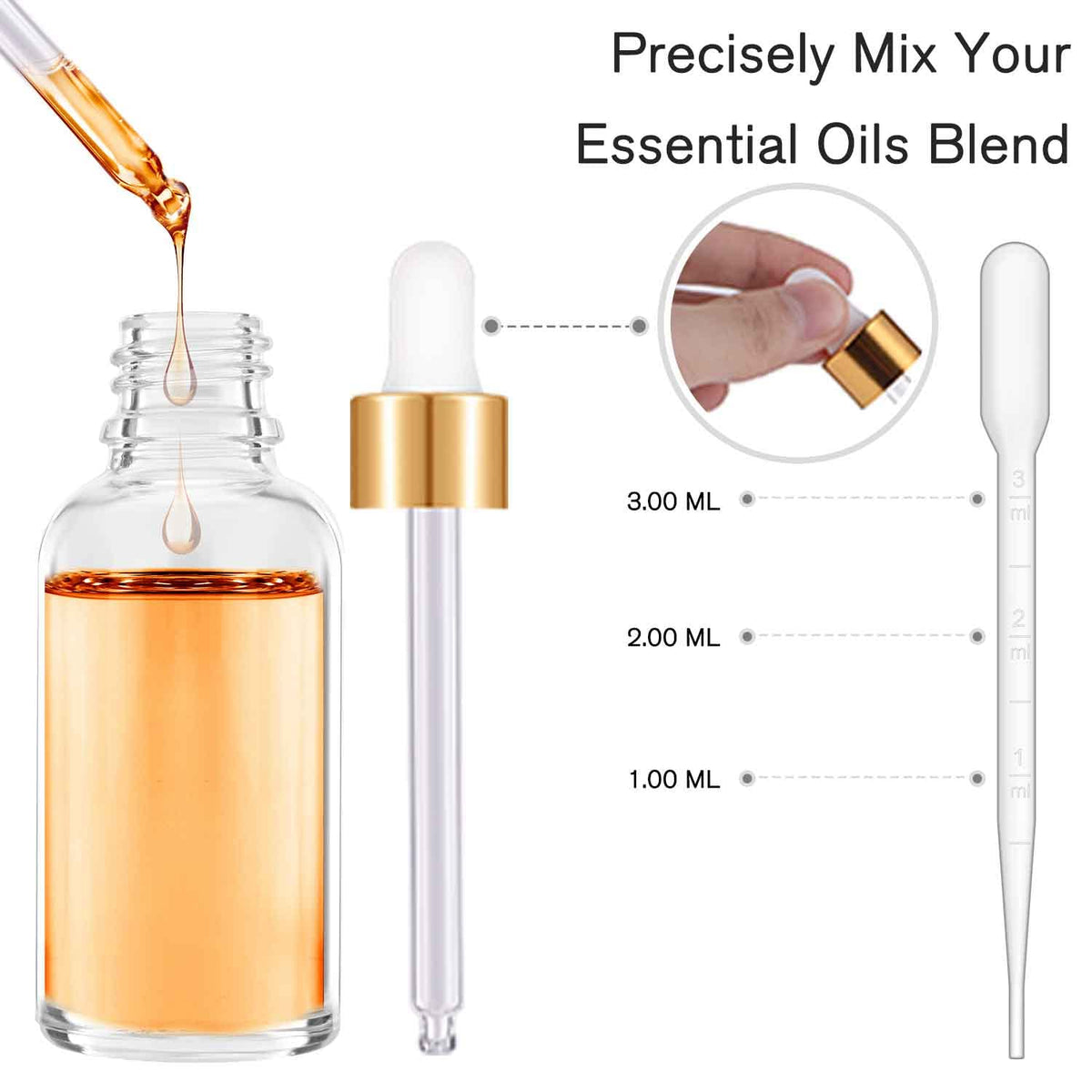 PrettyCare 1oz Dropper Bottle with labels and stickers