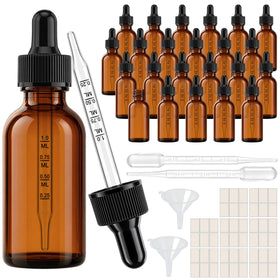 PrettyCare 24 Pack Amber Glass Dropper Bottles front view