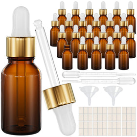 PrettyCare 24 pack amber glass eye dropper bottles front view