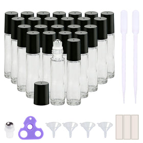 PrettyCare 24 Pack Essential Oil Roller Bottles clear glass front view