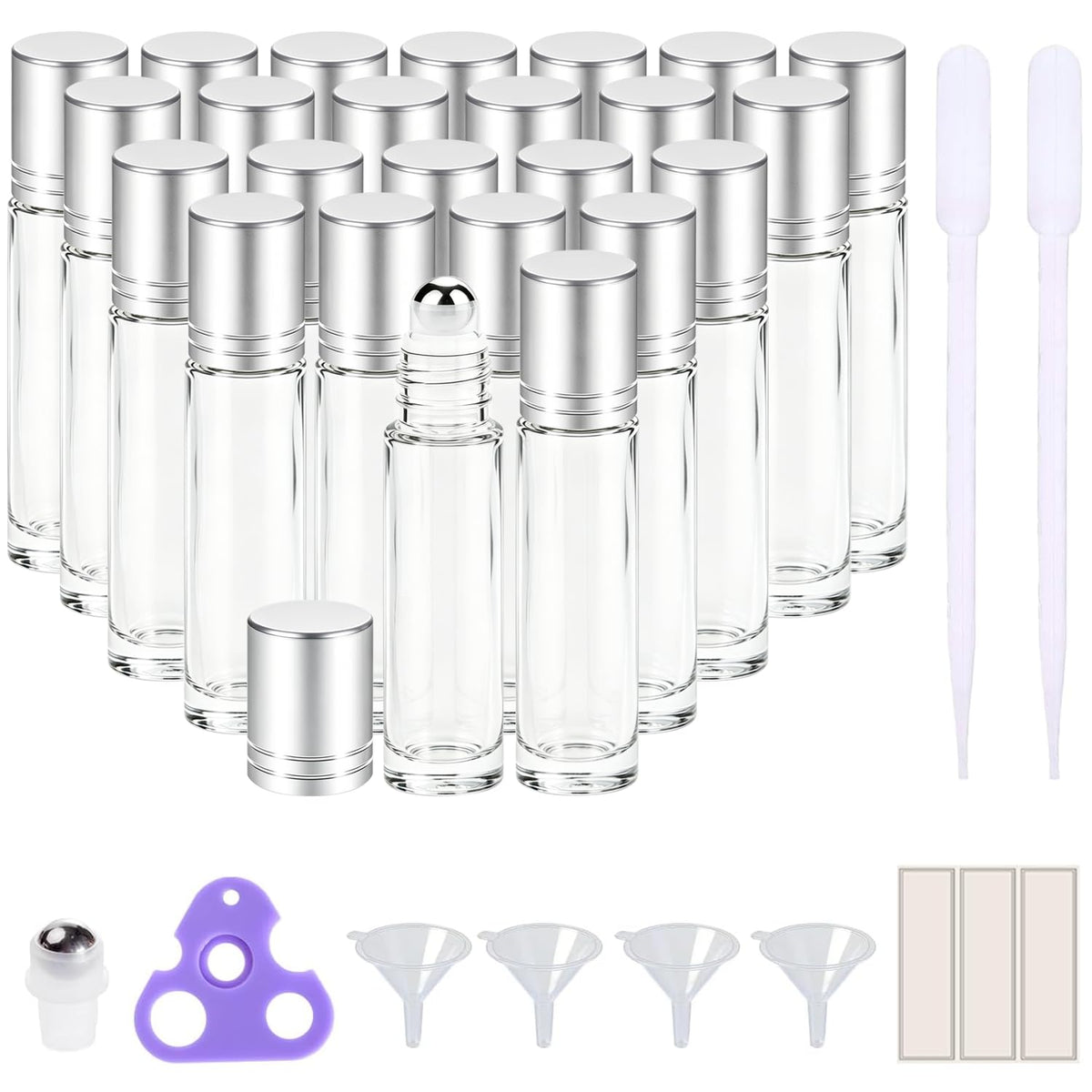 PrettyCare 24 pack essential oil roller bottles front view