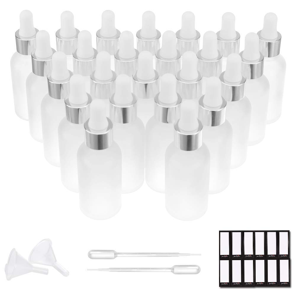 PrettyCare 24 pack frosted glass eye dropper bottles with silver caps