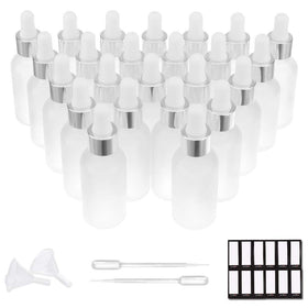 PrettyCare 24 pack frosted glass eye dropper bottles with silver caps