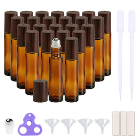 PrettyCare 24 pack of 10ml amber glass essential oil roller bottles