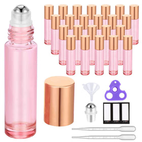 PrettyCare 24 pack pink essential oil roller bottles front view