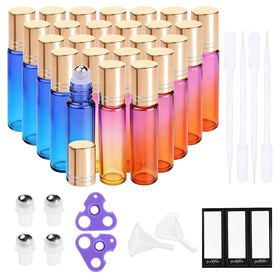 PrettyCare 24 pack rainbow essential oil roller bottles front view