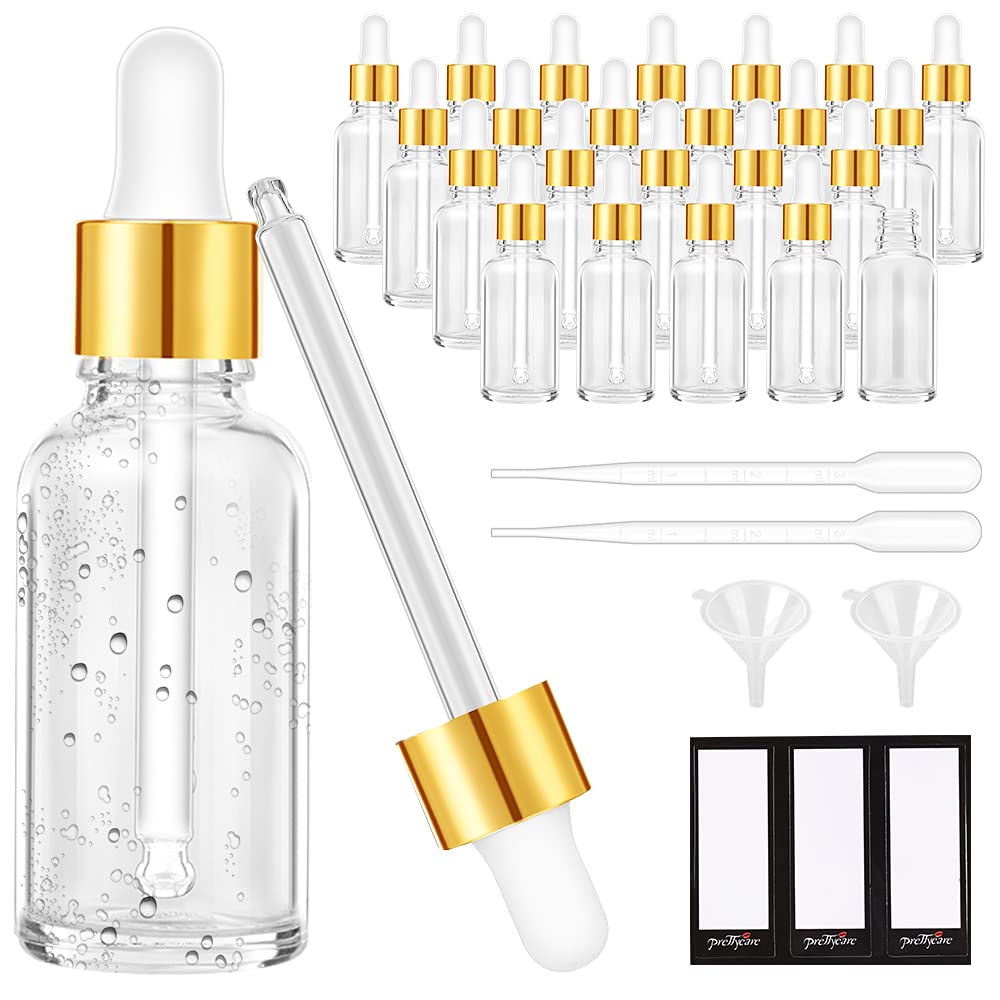 PrettyCare 2oz glass eye dropper bottle front view with golden cap