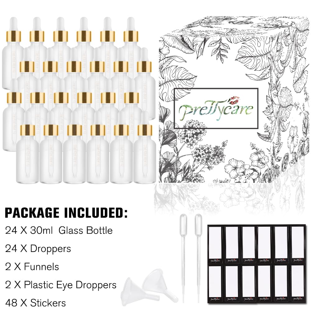 PrettyCare 30ml dropper bottle set arranged for easy access