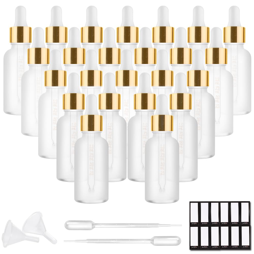 PrettyCare 30ml glass dropper bottles set of 24 with rose frosted finish