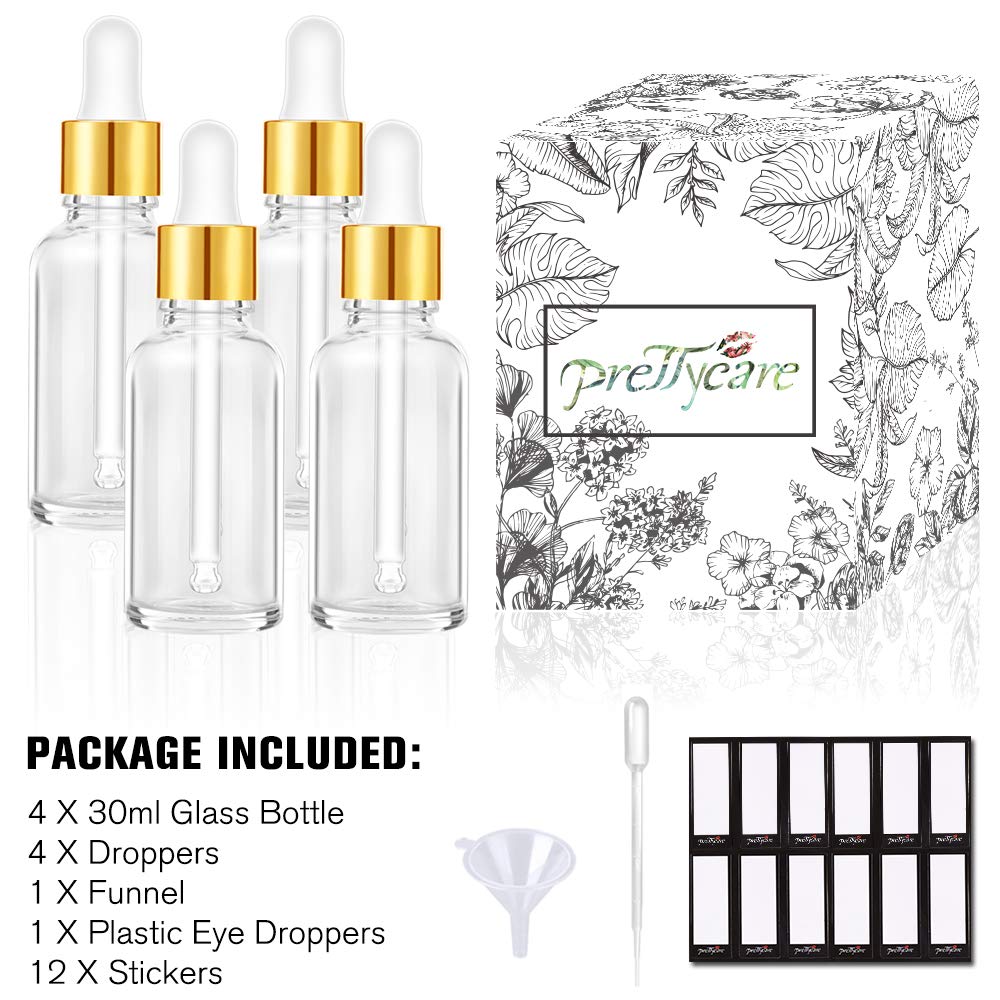 PrettyCare 4 Pack Dropper Bottles with accessories