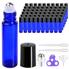 PrettyCare 60 pack blue glass essential oil roller bottles front view